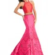 Rachel Allan Two-tone Mermaid Gown In Red/fuchsia In Multi