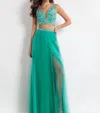 Rachel Allan Two-piece Sequin Tulle Evening Gown In Jade In Green