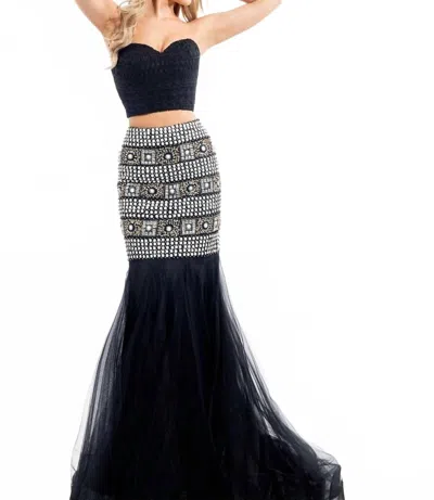 Rachel Allan Two-piece Soft Tulle Strapless Mermaid Gown In Black