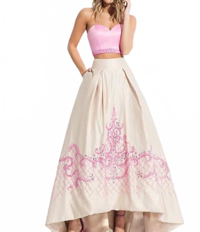 Rachel Allan Two-piece Strapless Mikado Prom Gown In Pink/nude In Multi