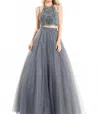 Rachel Allan Two-piece Strappy Tulle Prom Dress In Grey In Multi