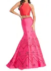 Rachel Allan Two-tone Mermaid Gown In Red/fuchsia In Pink