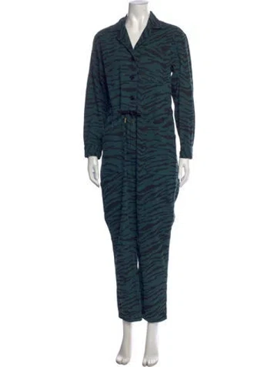 Pre-owned Rachel Antonoff Animal Print V-neck Jumpsuit In Green