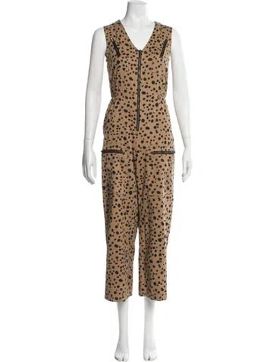 Pre-owned Rachel Antonoff Animal Print V-neck Jumpsuit In Neutral