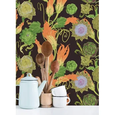 Rachel Antonoff Artichoke Matte Vinyl 18' L X 20.5" W Peel And Stick Wallpaper Roll In Black