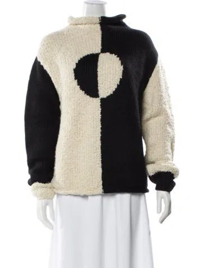 Pre-owned Rachel Antonoff Colorblock Pattern Mock Neck Sweater In Black