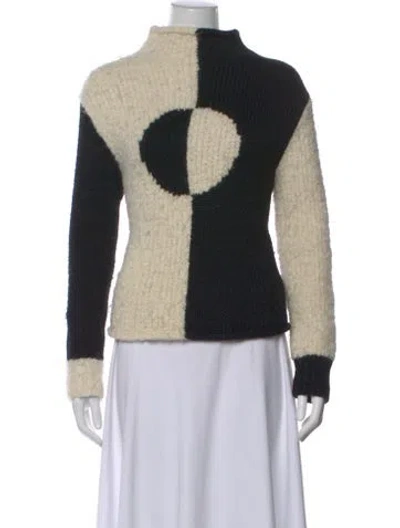 Pre-owned Rachel Antonoff Colorblock Pattern Mock Neck Sweater In Neutral