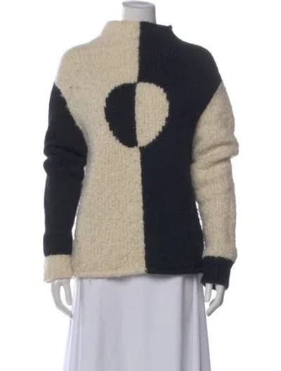 Pre-owned Rachel Antonoff Colorblock Pattern Mock Neck Sweater In Neutral