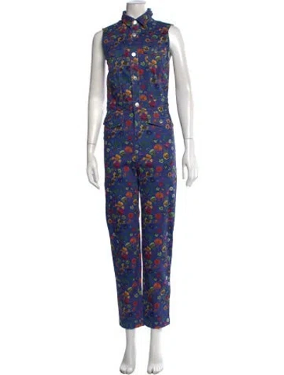Pre-owned Rachel Antonoff Floral Print Jumpsuit In Blue