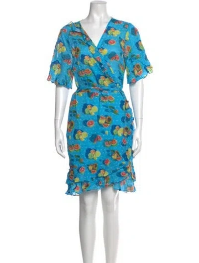 Pre-owned Rachel Antonoff Floral Print Knee-length Dress In Blue