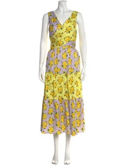 Pre-owned Rachel Antonoff Floral Print Long Dress In Yellow