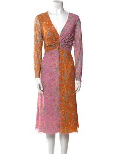 Pre-owned Rachel Antonoff Floral Print Midi Length Dress In Orange