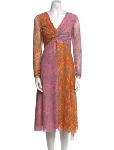 Pre-owned Rachel Antonoff Floral Print Midi Length Dress In Orange