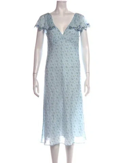 Pre-owned Rachel Antonoff Floral Print Midi Length Dress W/ Tags In Blue