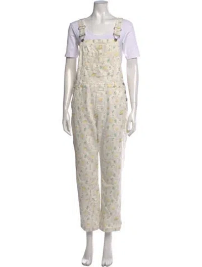 Pre-owned Rachel Antonoff Floral Print Scoop Neck Overalls In Neutral