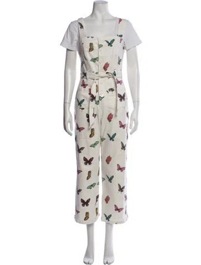 Pre-owned Rachel Antonoff Floral Print Square Neckline Jumpsuit In Neutrals/white