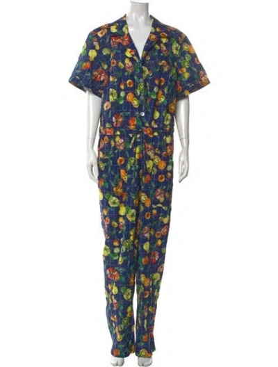 Pre-owned Rachel Antonoff Floral Print V-neck Jumpsuit In Blue