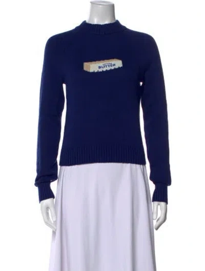 Pre-owned Rachel Antonoff Graphic Print Mock Neck Sweater In Blue