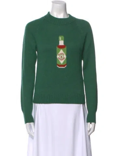 Pre-owned Rachel Antonoff Graphic Print Mock Neck Sweater In Green