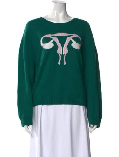 Pre-owned Rachel Antonoff Graphic Print Scoop Neck Sweater In Green