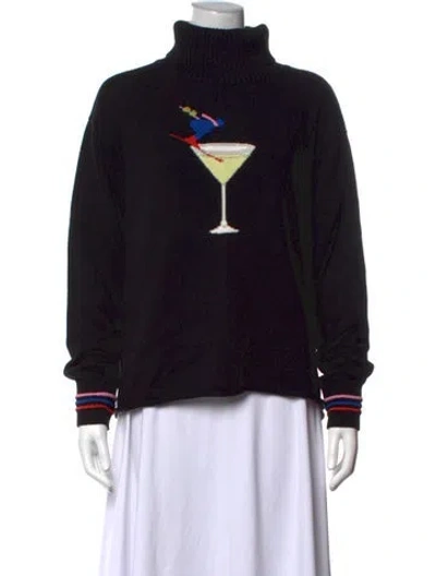 Pre-owned Rachel Antonoff Graphic Print Turtleneck Sweater In Black