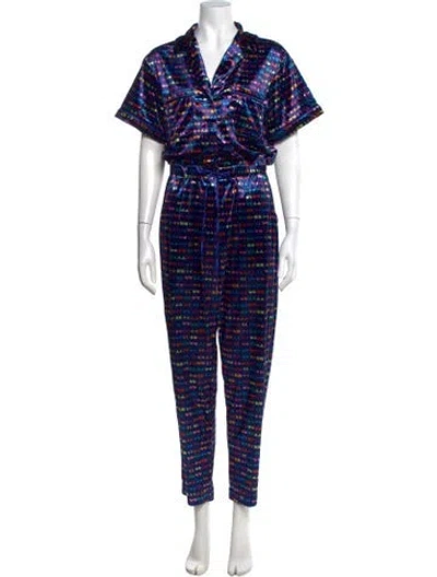 Pre-owned Rachel Antonoff Graphic Print V-neck Jumpsuit In Blue