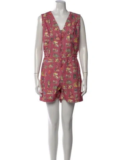 Pre-owned Rachel Antonoff Graphic Print V-neck Romper In Pink