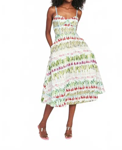 Rachel Antonoff Harper Midi Dress In White With Green And Purple Alliums Print In Multi