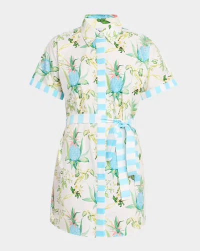 Rachel Antonoff Jenny Mini Shirtdress In Blue Pineapples