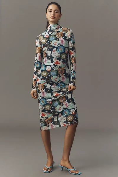 Rachel Antonoff Lilith Long-sleeve Mesh Midi Dress In Blue