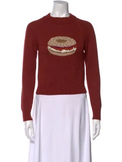 Pre-owned Rachel Antonoff Merino Wool Graphic Print Sweater In Red