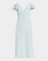 Rachel Antonoff Mia Floral Flutter-sleeve Midi Dress In Forget Me Not
