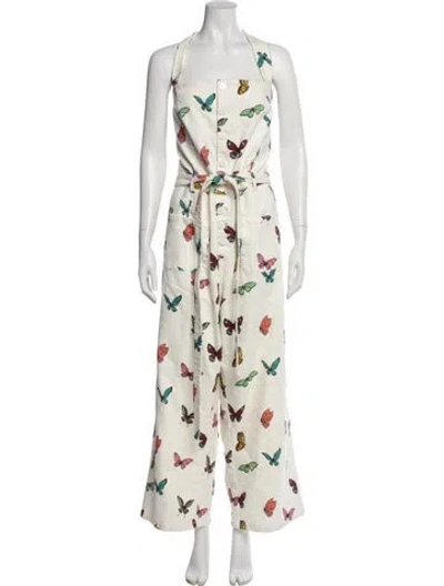 Pre-owned Rachel Antonoff Printed Square Neckline Jumpsuit In White