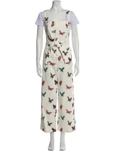 Pre-owned Rachel Antonoff Printed Square Neckline Jumpsuit In White