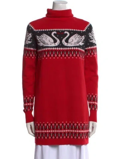 Pre-owned Rachel Antonoff Printed Turtleneck Sweater In Red