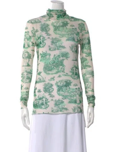 Pre-owned Rachel Antonoff Printed Turtleneck Top In Green
