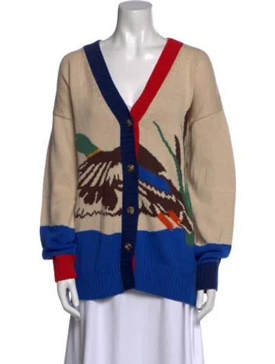 Pre-owned Rachel Antonoff Printed V-neck Sweater In Blue