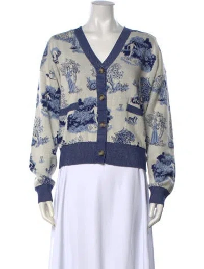 Pre-owned Rachel Antonoff Printed V-neck Sweater In Blue