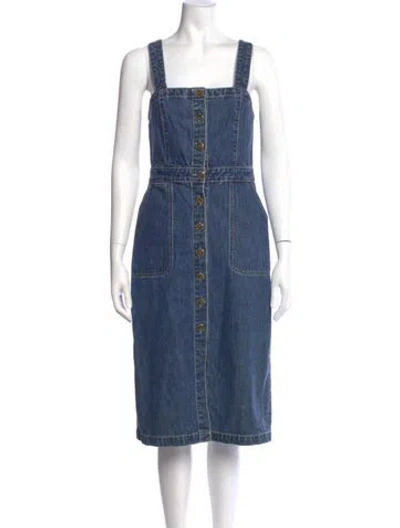 Pre-owned Rachel Antonoff Square Neckline Midi Length Dress In Blue