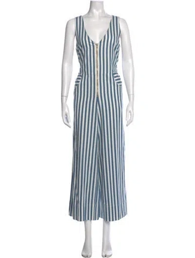 Pre-owned Rachel Antonoff Striped V-neck Jumpsuit In Blue