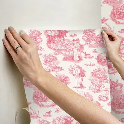 Rachel Antonoff The Chase Matte Vinyl 18' L X 20.5" W Peel And Stick Wallpaper Roll In Pink