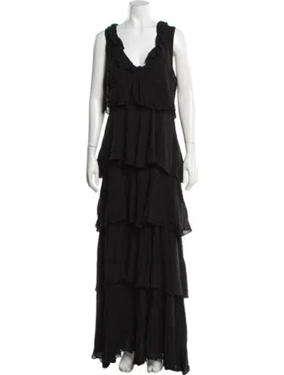 Pre-owned Rachel Antonoff V-neck Long Dress In Black