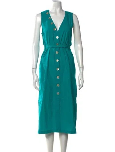 Pre-owned Rachel Antonoff V-neck Midi Length Dress In Blue