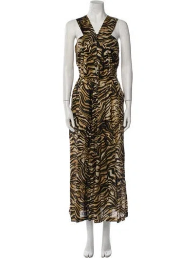 Pre-owned Rachel Comey Animal Print V-neck Jumpsuit In Brown