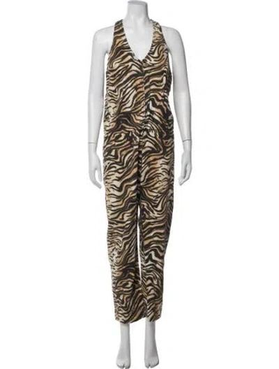 Pre-owned Rachel Comey Animal Print V-neck Jumpsuit In Neutrals