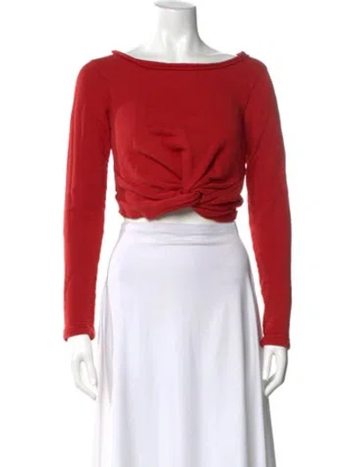 Pre-owned Rachel Comey Bateau Neckline Long Sleeve Crop Top In Red