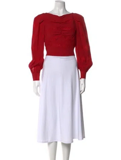Pre-owned Rachel Comey Bateau Neckline Long Sleeve Crop Top In Red