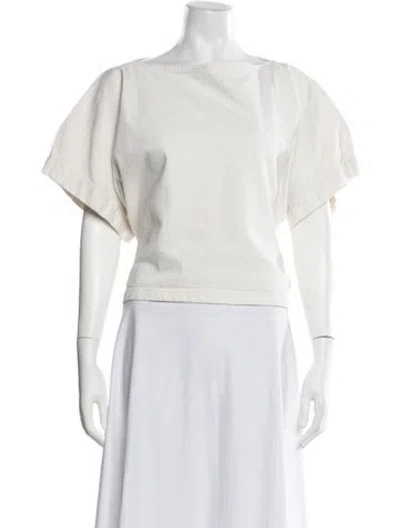 Pre-owned Rachel Comey Bateau Neckline Short Sleeve Top In Neutral