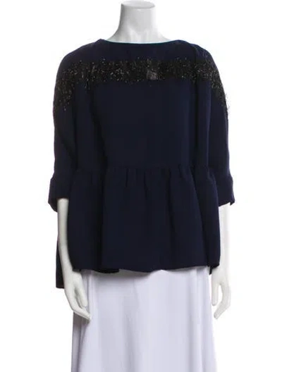 Pre-owned Rachel Comey Bateau Neckline Three-quarter Sleeve Blouse In Blue