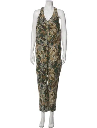 Pre-owned Rachel Comey Camouflage Print V-neck Jumpsuit In Green